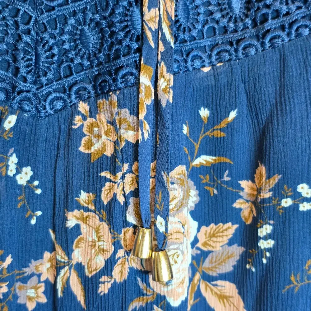 Sundance Highland Garden Silk Tunic Blouse Floral Sz XL Blue Pullover Sheer $138 - Picture 9 of 16
